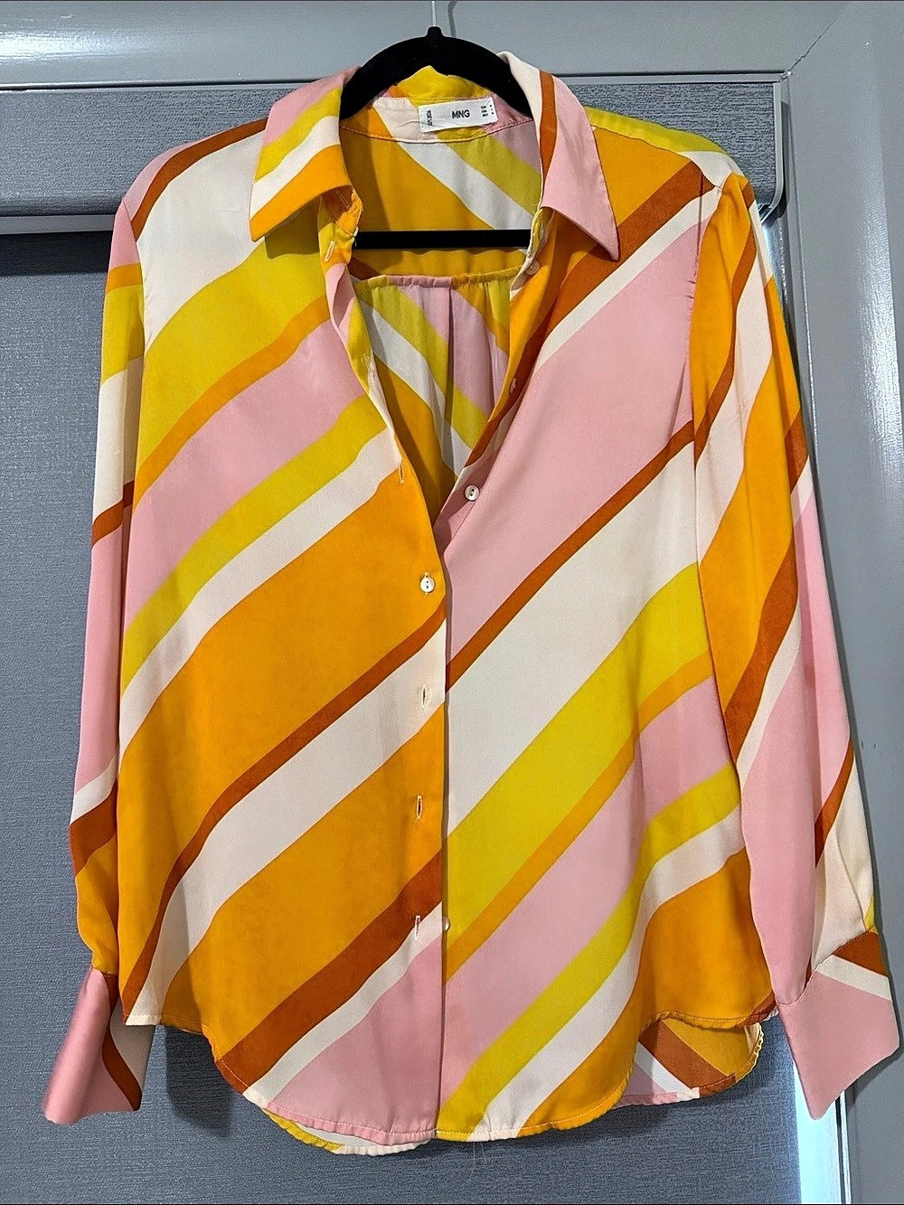MNG Geometric Button Down Shirt in Orange & Pink Like New